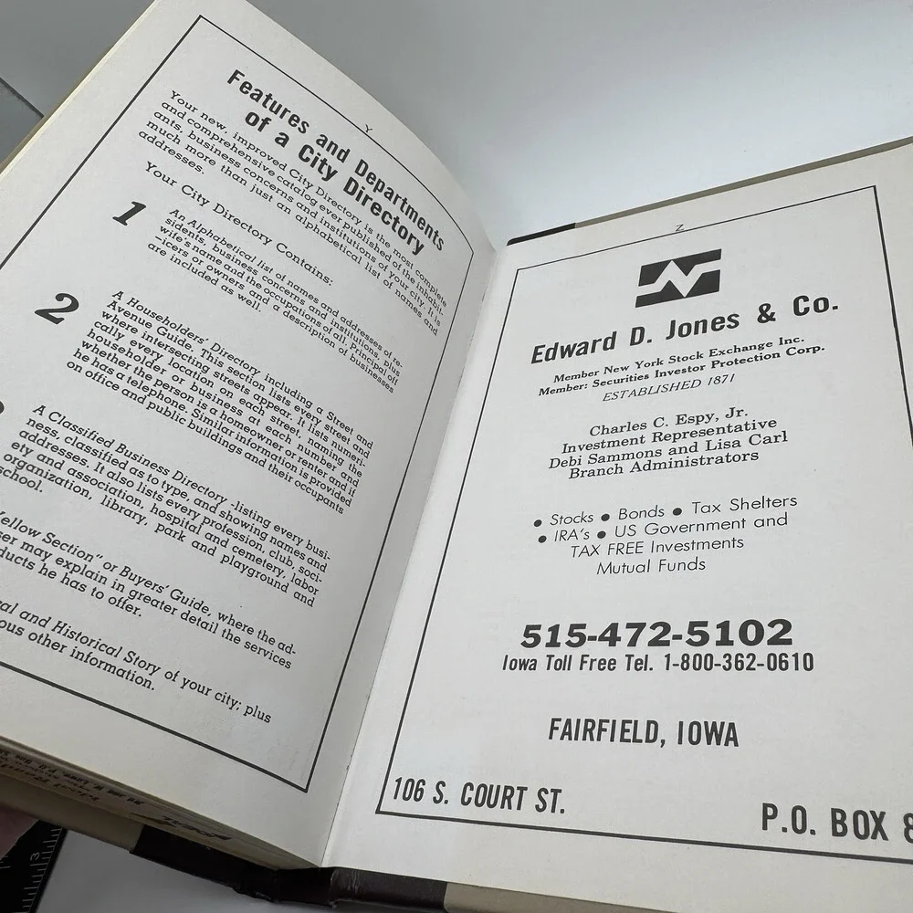 1988 Fairfield Iowa City Business Directory HC Book Phone Advertisements Ads Vtg